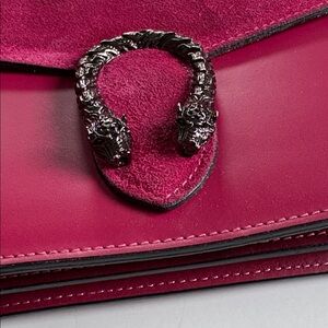Suede Leather Tiger Head Adjustable Chain Strap Bag Purse Magenta Dionysus Pink